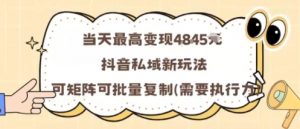 当天最高变现1k+,抖音私域新玩法,可矩阵可批量复制-云慧网创