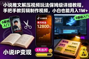 小说推文解压视频玩法保姆级详细教程,手把手教剪辑制作视频,小白也能月入1W+-云慧网创
