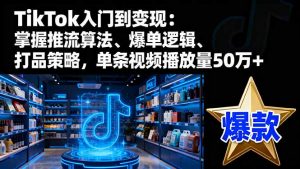 TikTok入门到变现:掌握推流算法、爆单逻辑、打品策略,单条视频播放量50w-云慧网创