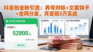 抖音创业粉引流:养号对标+文案钩子+全网分发,月变现5万实战-云慧网创