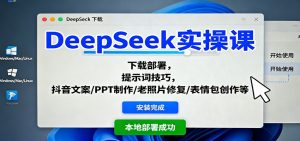 DeepSeek实操课:下载部署,提示词技巧,抖音文案/PPT制作/老照片修复/表情包创作等-云慧网创